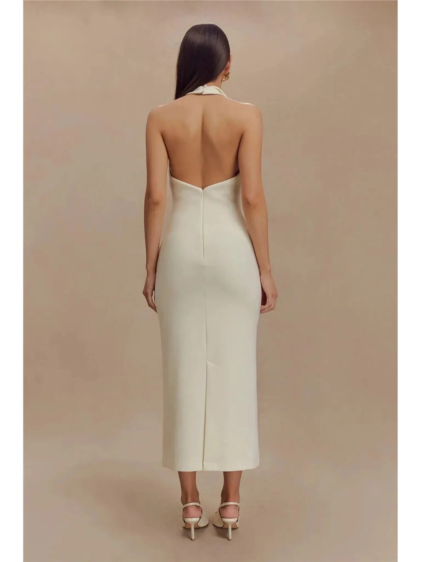 Elegant Backless Deep V Neck Maxi Dress