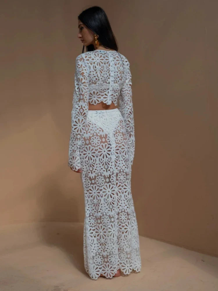 Mayra Two Piece Set with Embroidery and Hollow Out Details