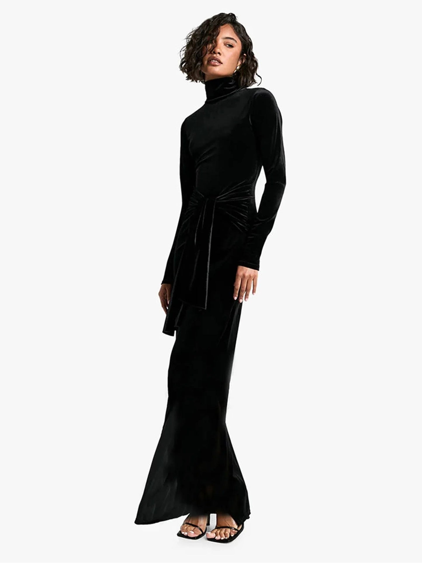 Velvet Long Sleeve Bodycon Maxi Dress for Women