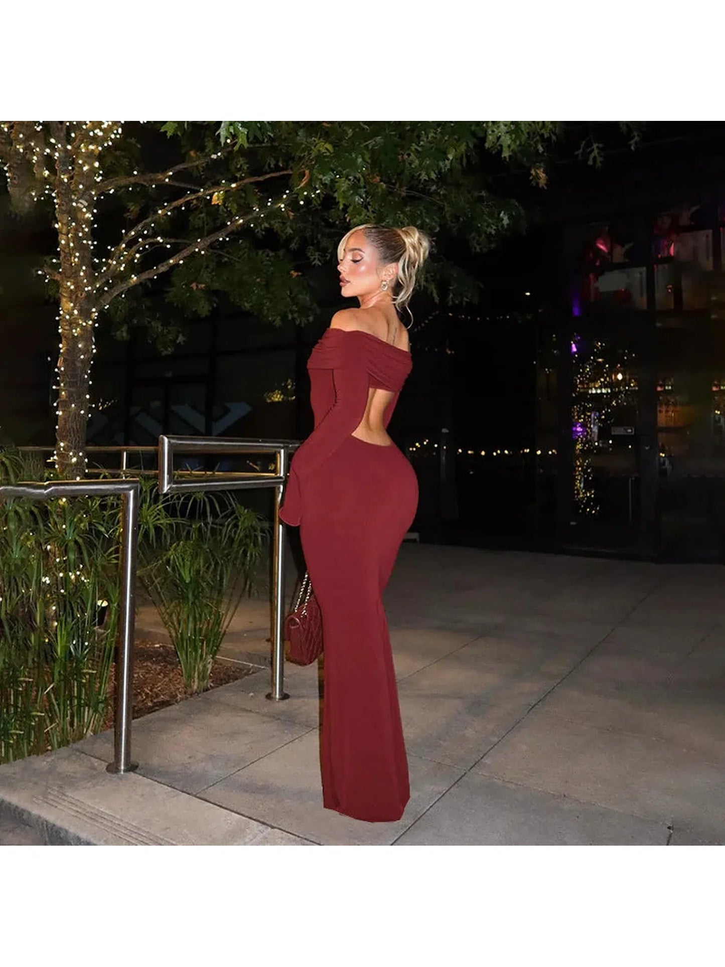 Off-Shoulder Long Sleeve Bodycon Maxi Dress