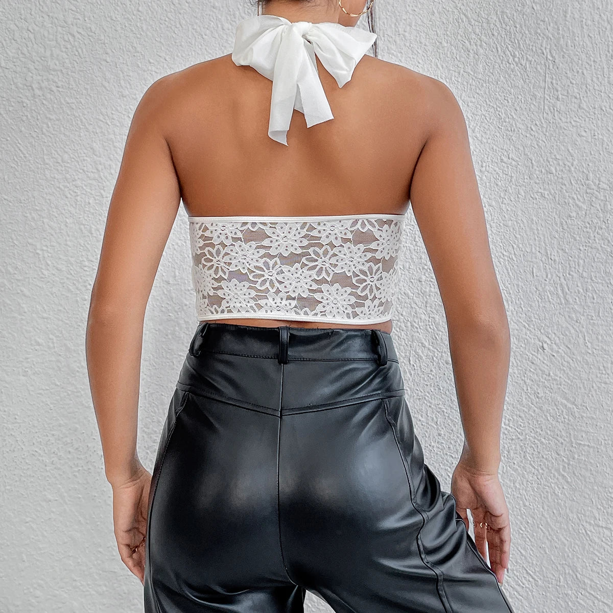 Sheer Lace Hollow Mesh Backless Crop Top