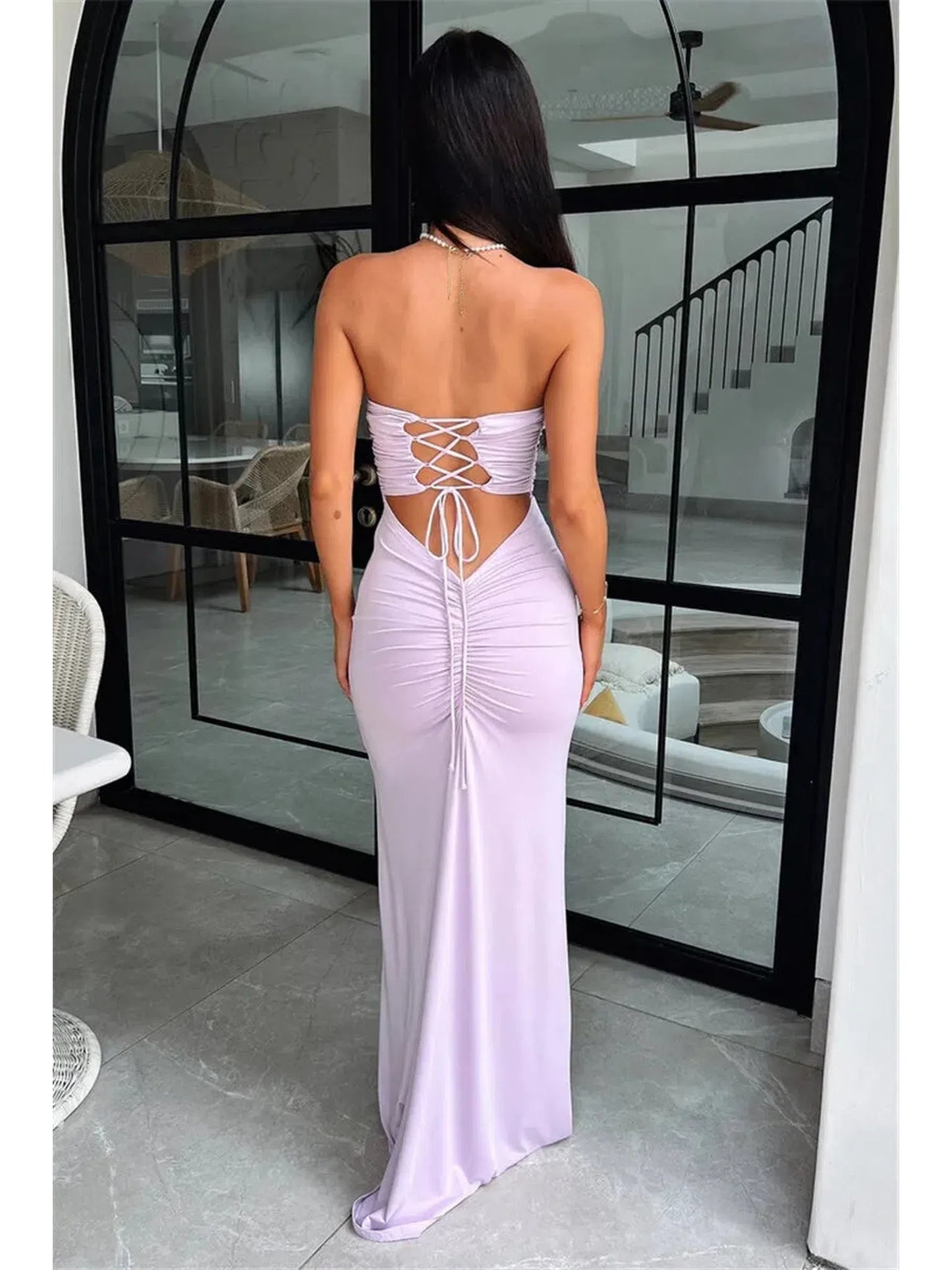 Strapless Backless Lace-Up Maxi Dress for Women