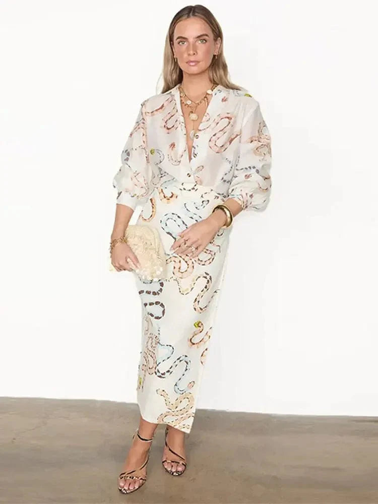 Maren Two Piece Set with Snake Print Shirt