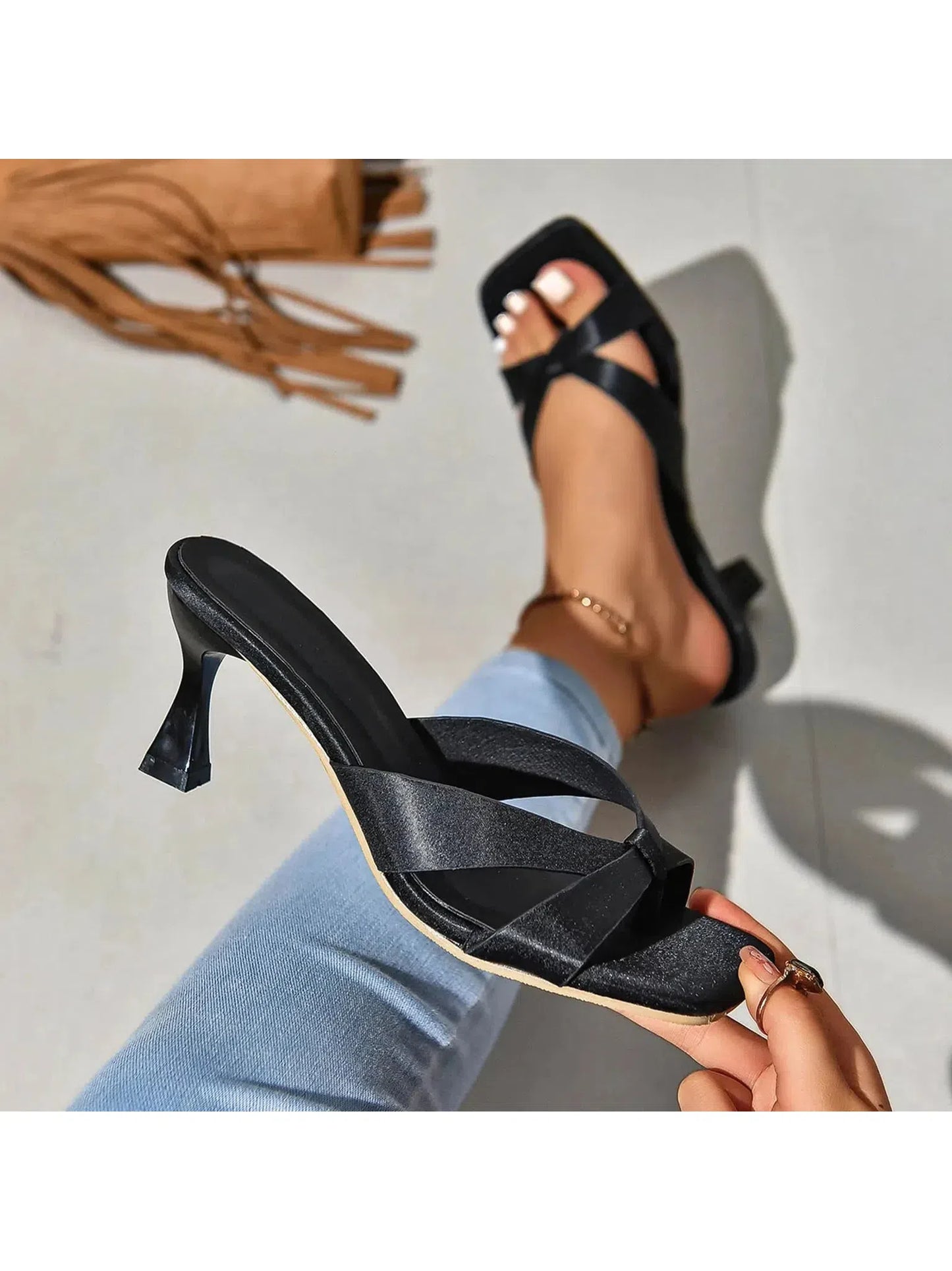 Women’s Retro Open Toe Sandals, Casual High Heels