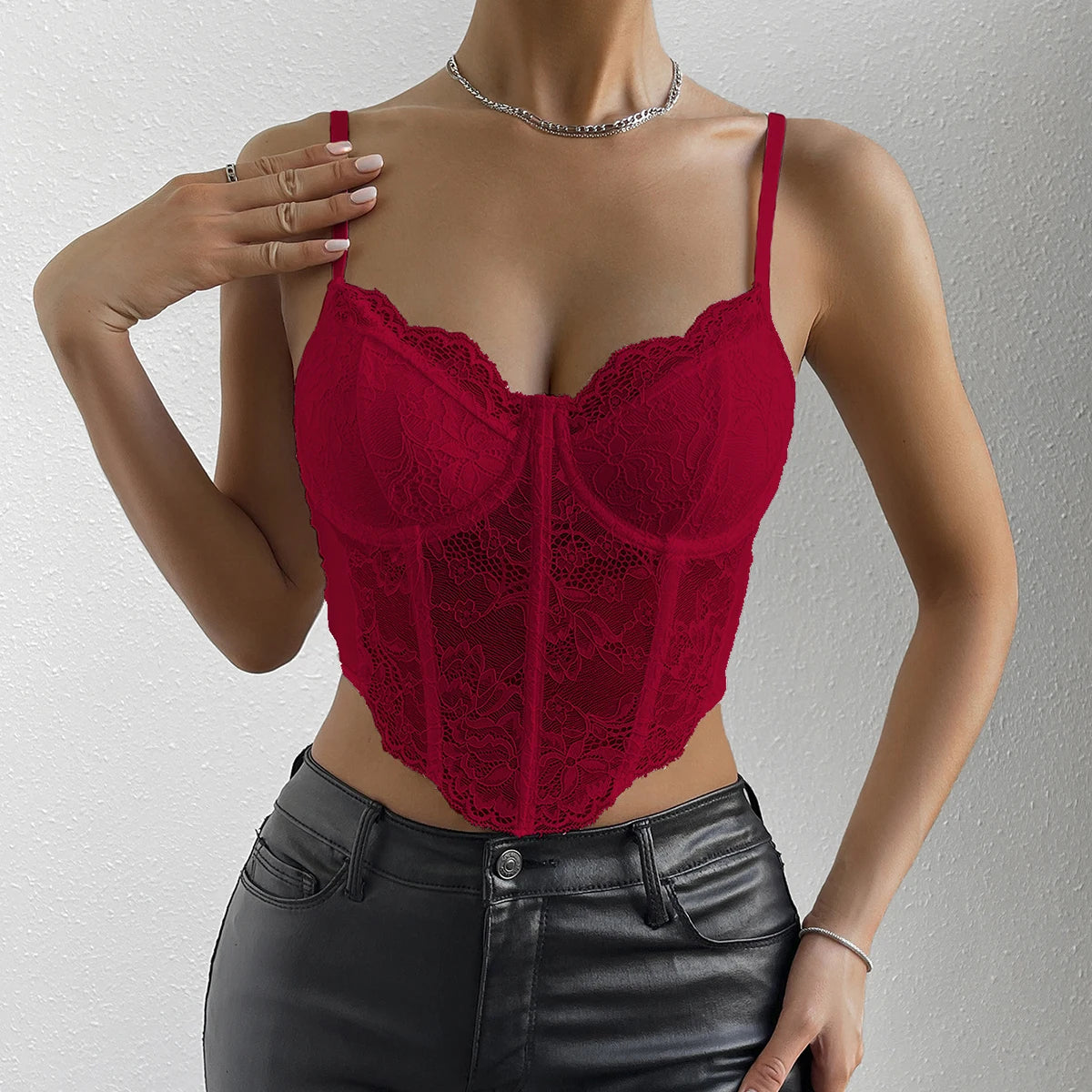 Sheer Lace Embroidery Backless Crop Top