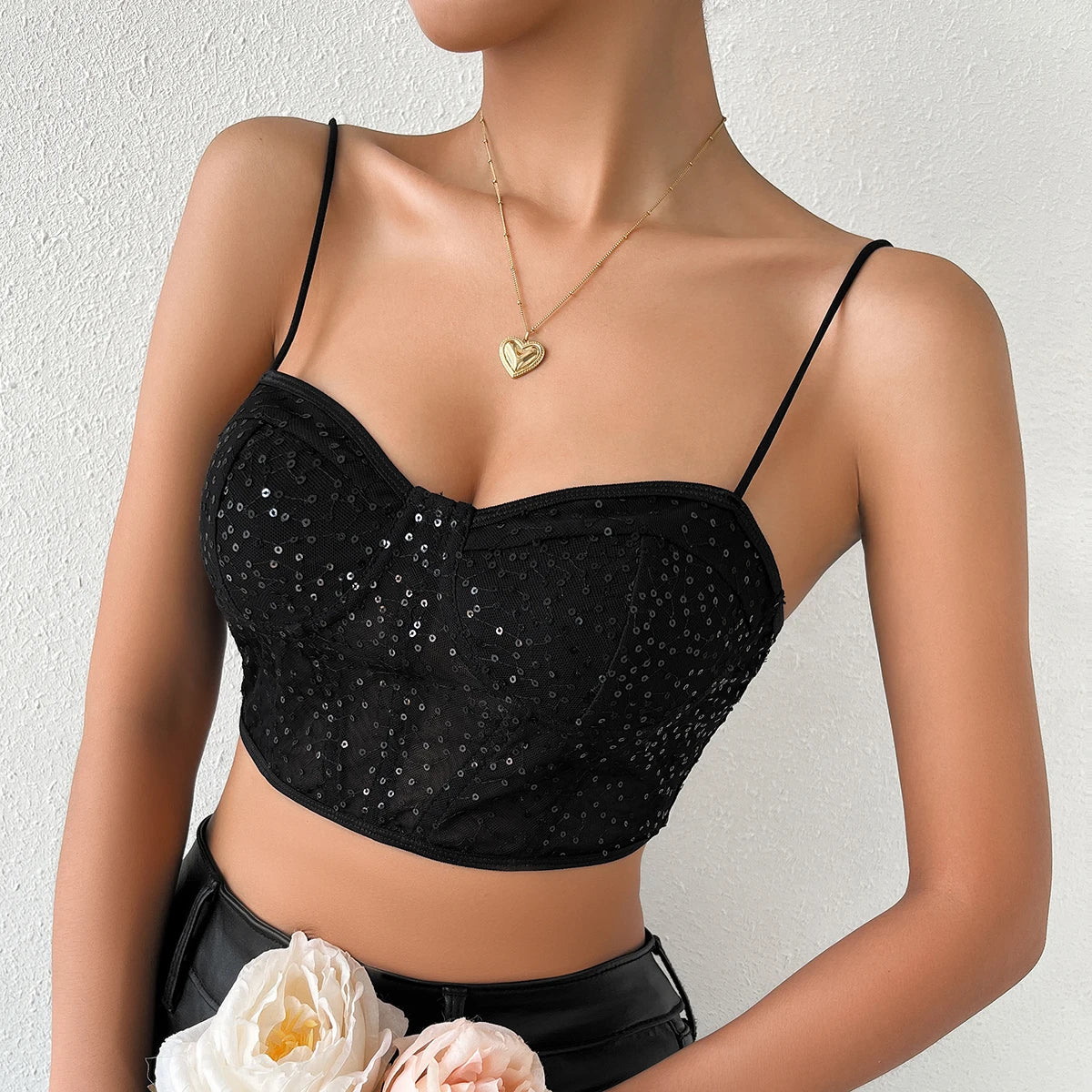 Black Backless Slim V Neck Halter Crop Top