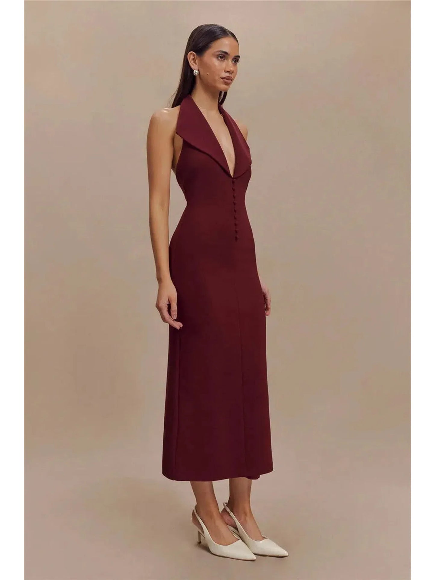 Elegant Backless Deep V Neck Maxi Dress