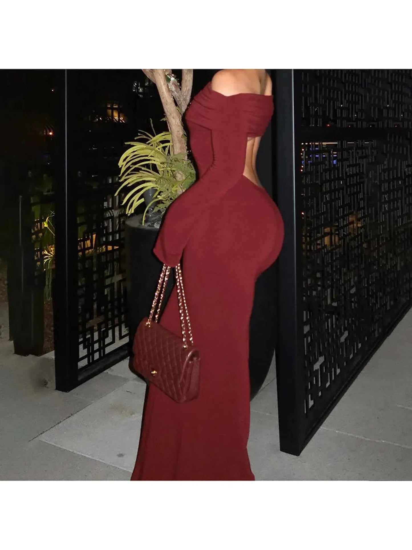 Off-Shoulder Long Sleeve Bodycon Maxi Dress