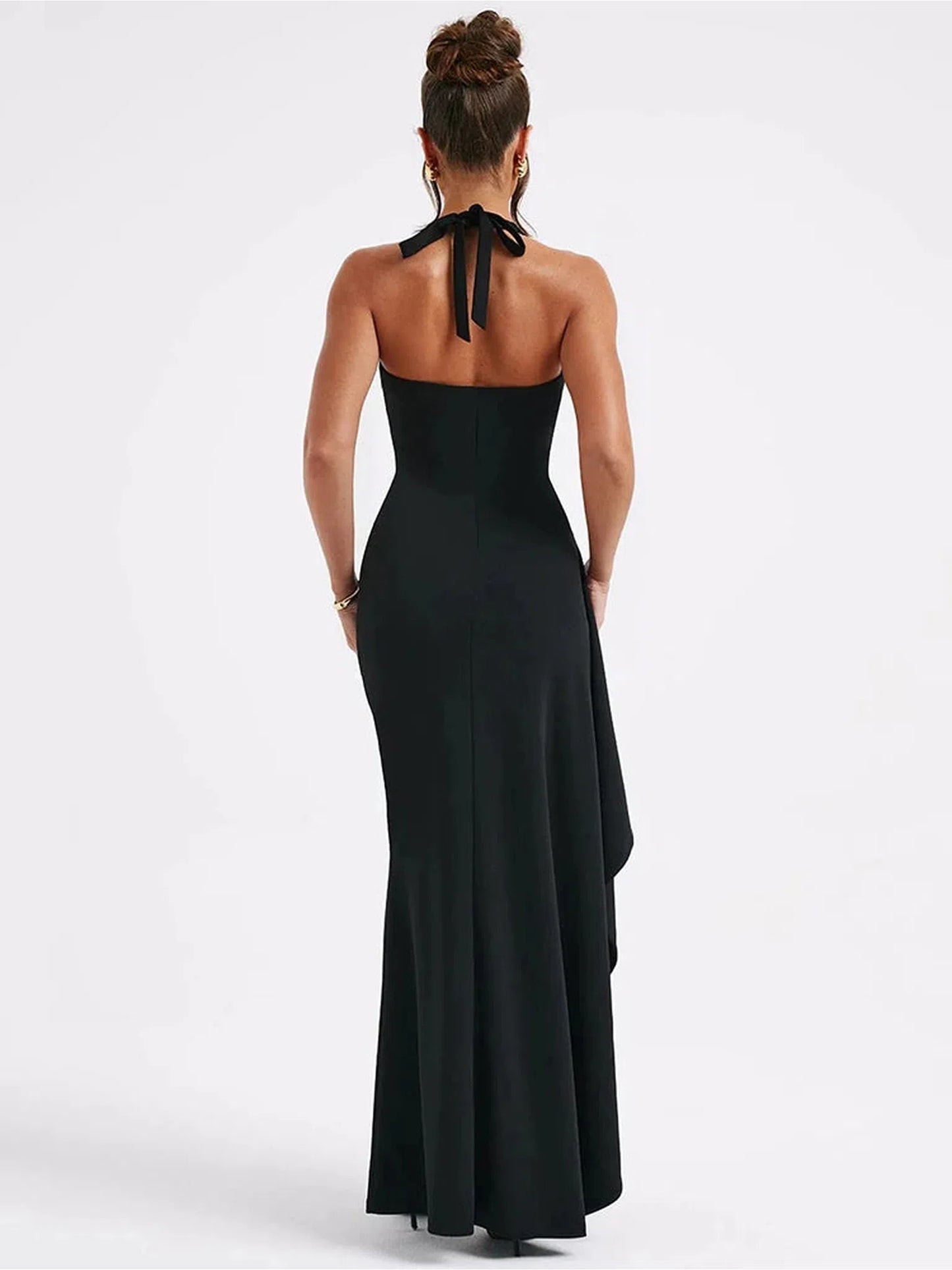 Deep V Neck Thigh High Split Maxi Dress Women Halter Backless