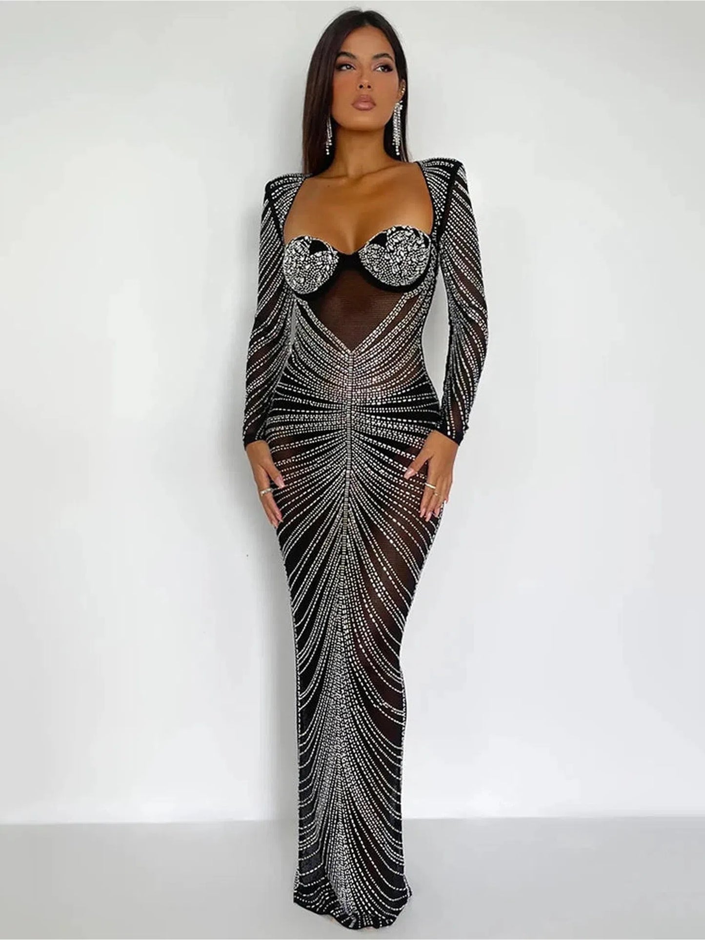 Glitter Mesh See Through Party Maxi Dress for Women