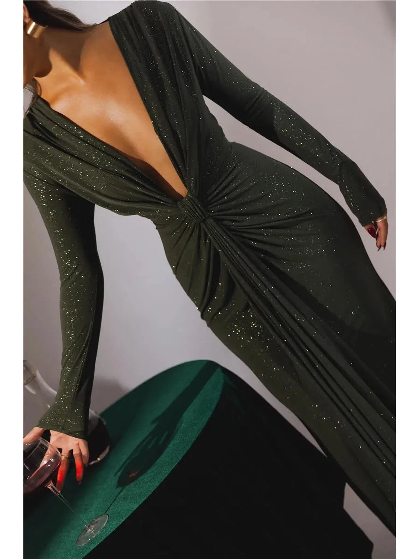 Glitter Deep V Neck Maxi Dress for Women Elegant Sparkle