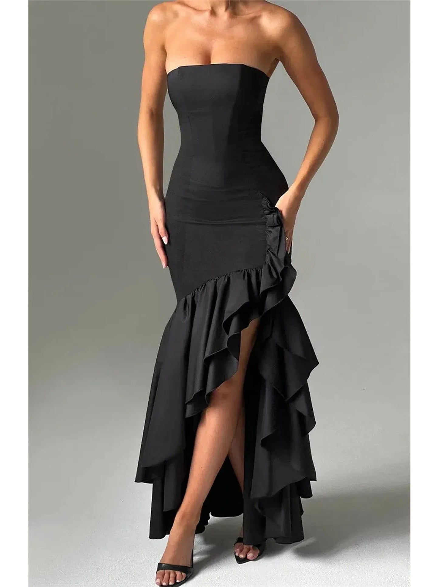 Strapless High Split Ruffle Long Dress for Women