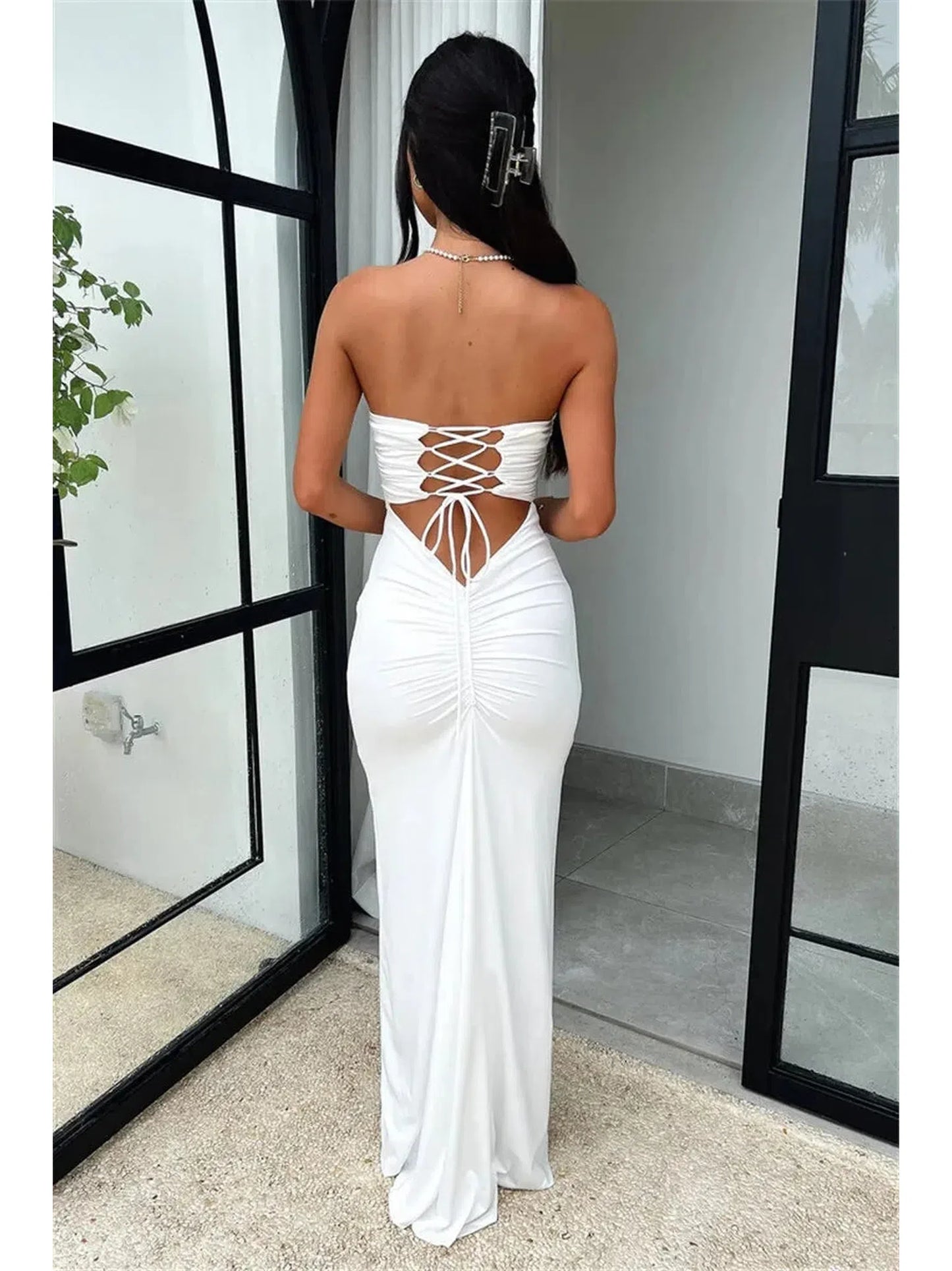 Strapless Backless Lace-Up Maxi Dress for Women