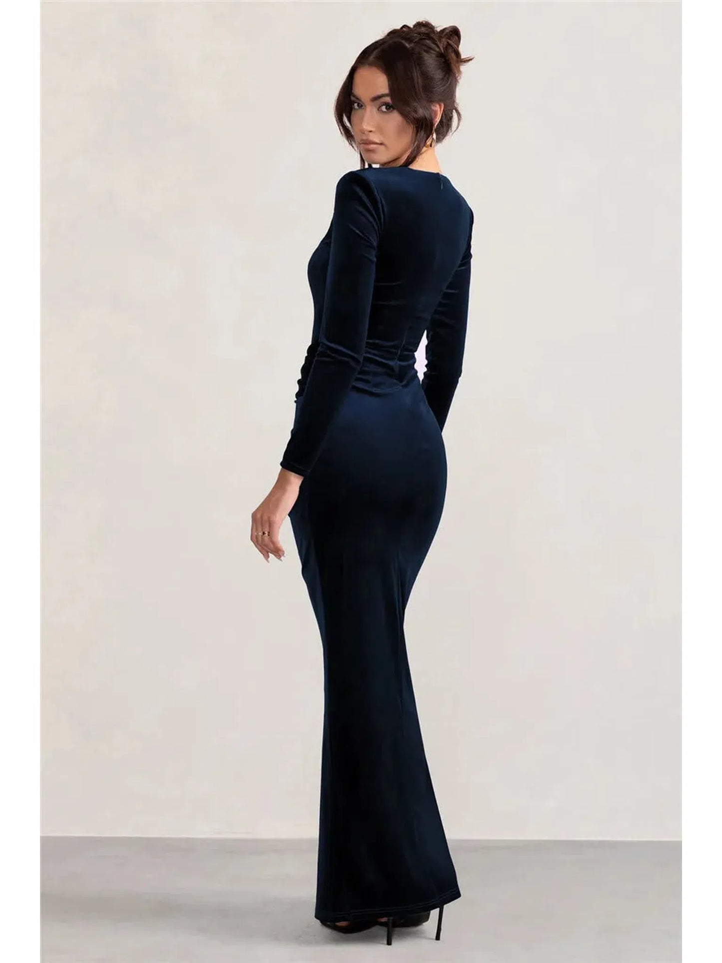 Square Collar Long Sleeve Velvet Maxi Dress