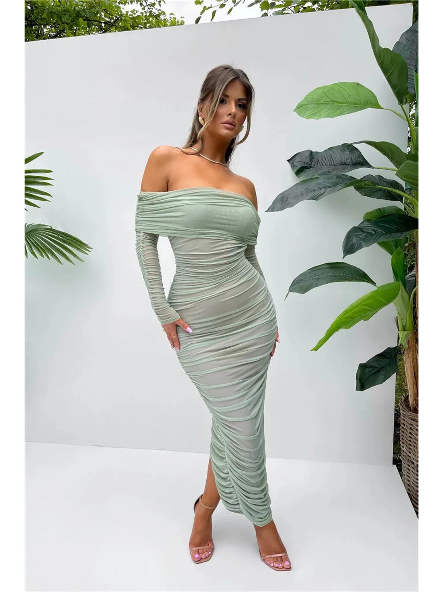 Off-Shoulder Long Sleeve Sexy Maxi Dress for Women