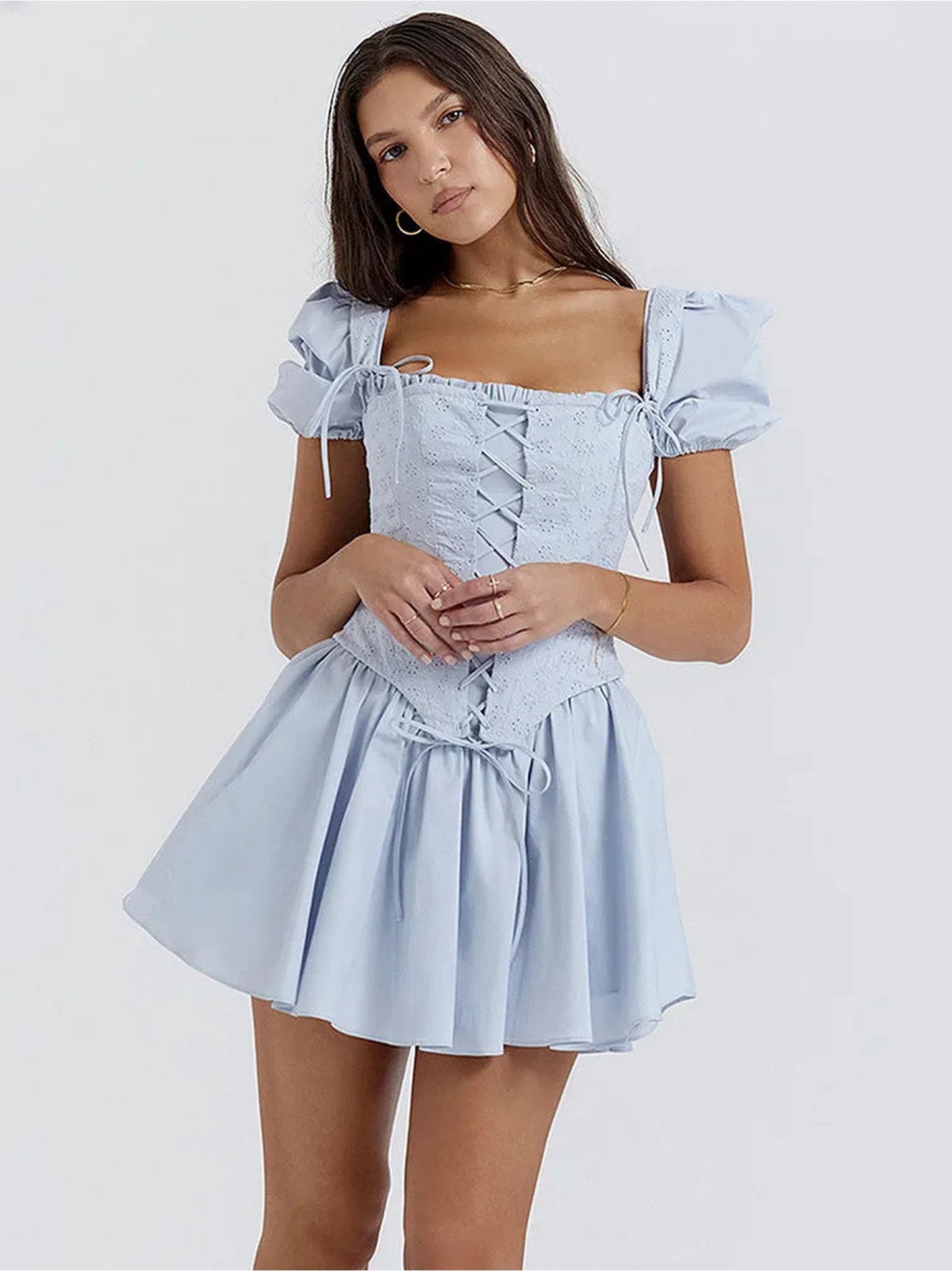 Elegant Short Puff Sleeve A-Line Mini Dress