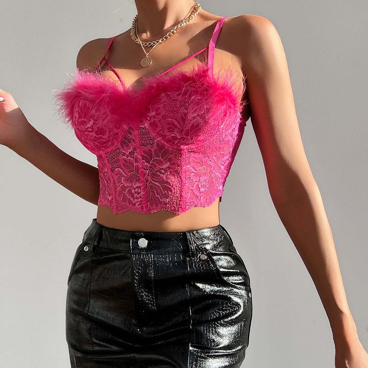 Vemina Hollow Mesh See Through Crop Top for Women