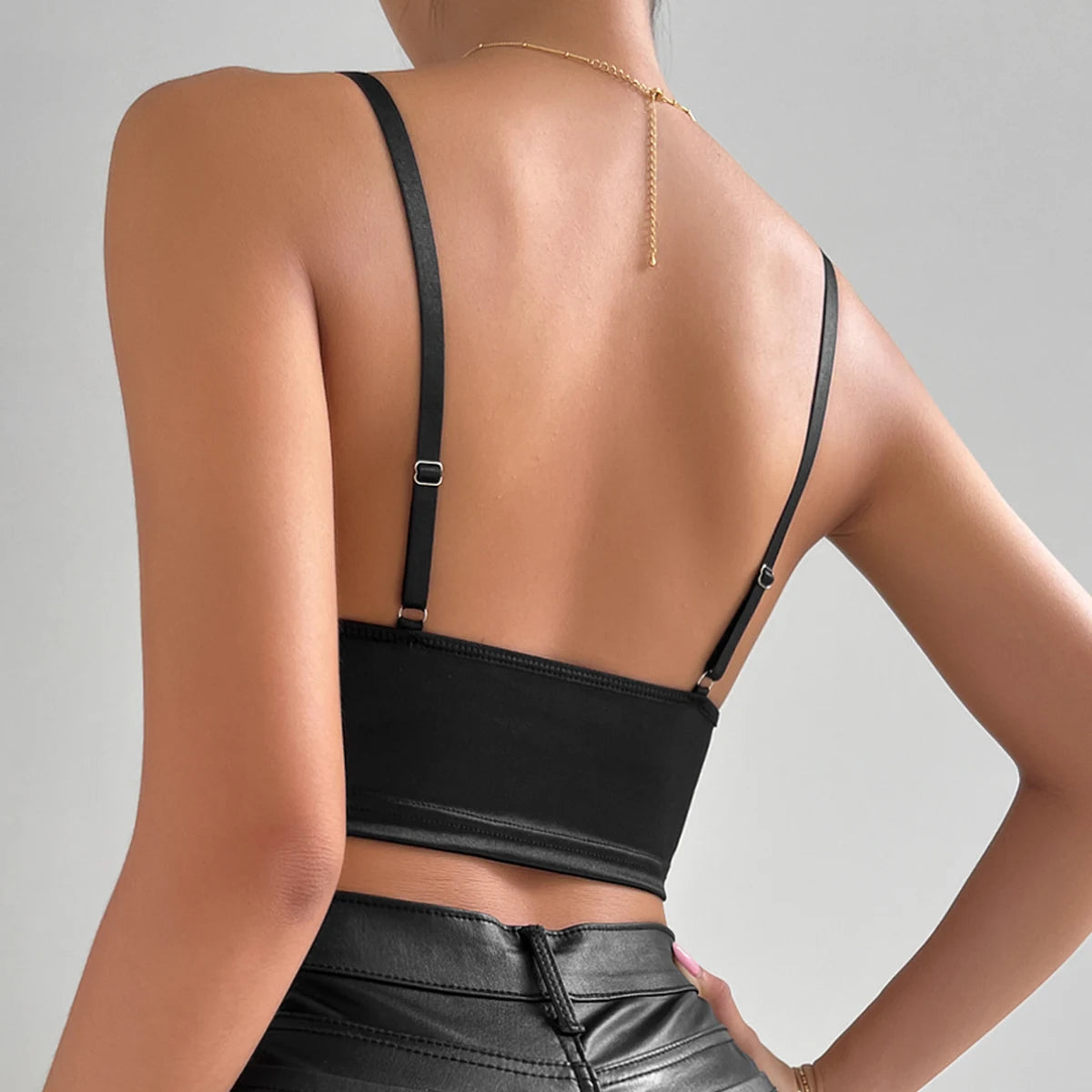 Low Cut Backless Spaghetti Strap Crop Top