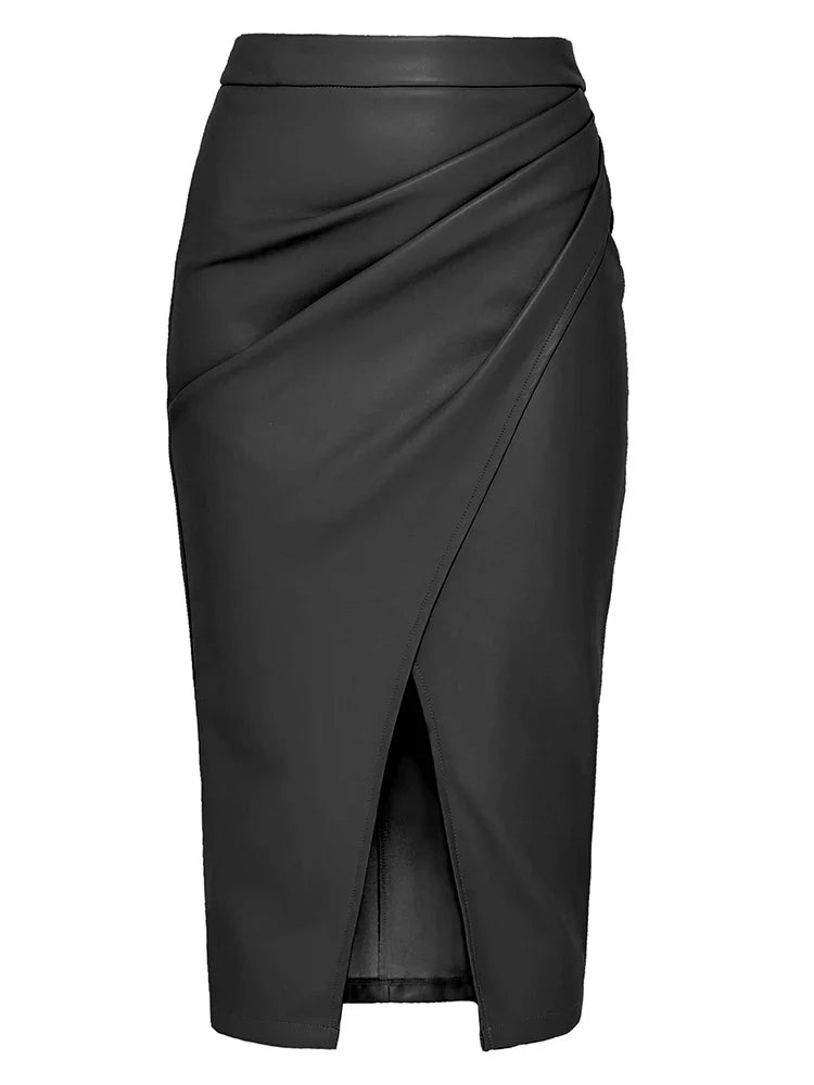 High Waist Faux Leather Midi Skirt