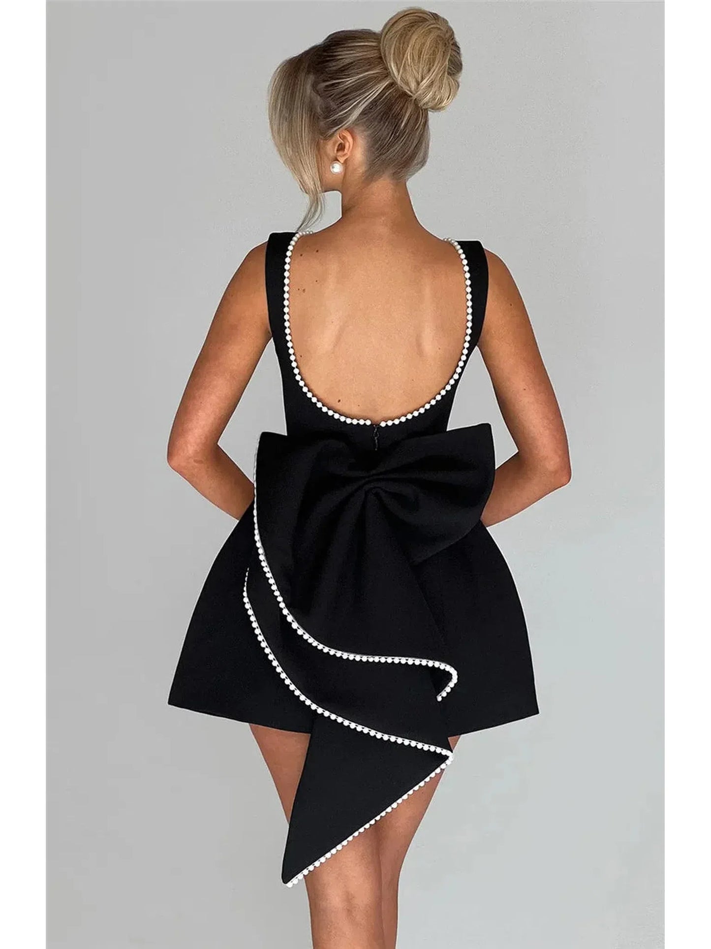 Pearl Bow Backless Mini Dress For Women