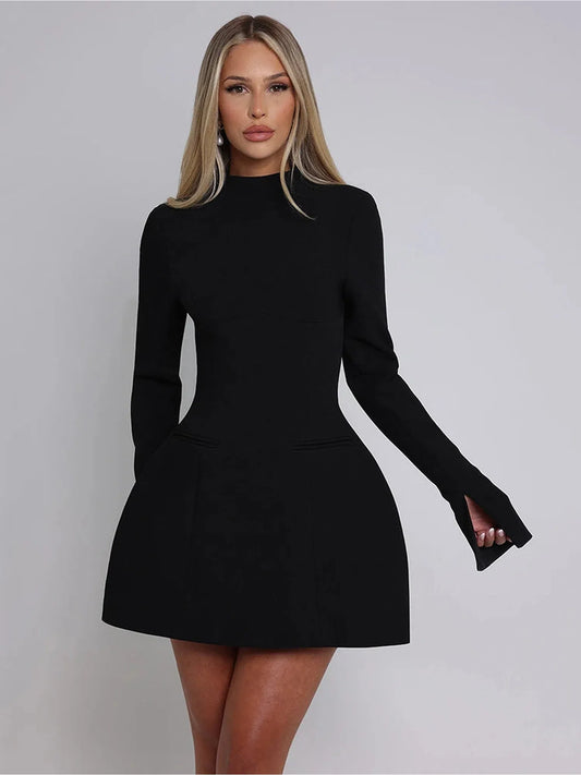 Long Sleeve Backless Mini Dress For Women - Elegant A-Line