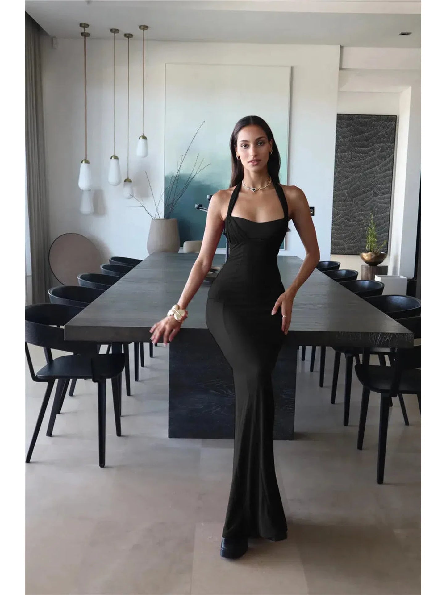 Elegant Backless Maxi Dress For Women Lace-Up Bodycon