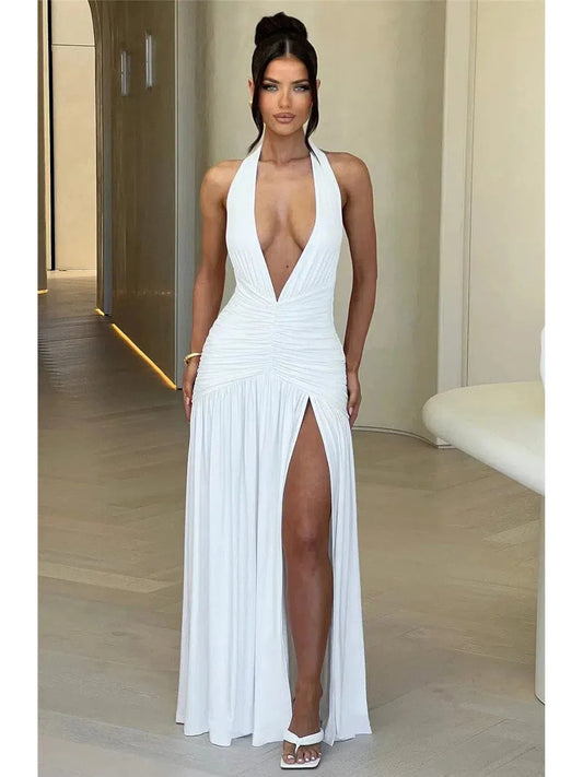 Deep V Neck Backless Maxi Dress