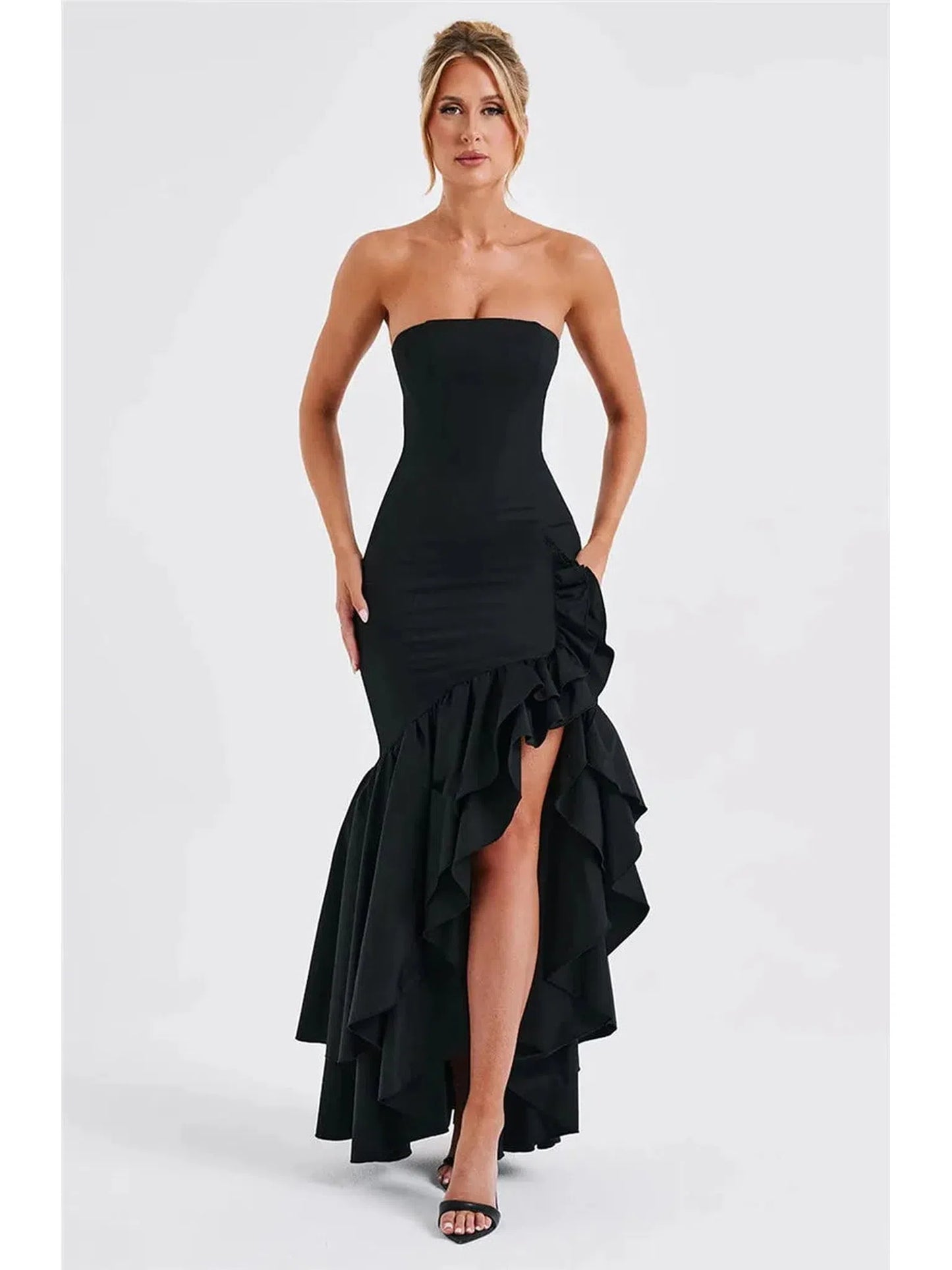 Strapless High Split Ruffle Long Dress for Women