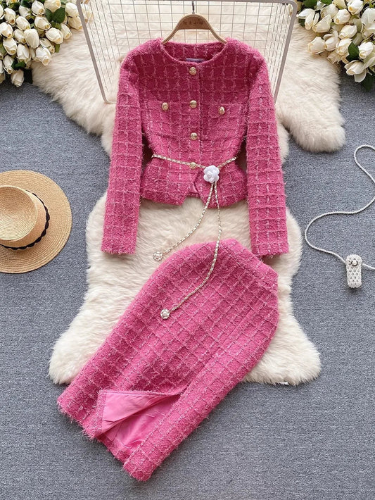 Rose Red Woolen Two Piece Set