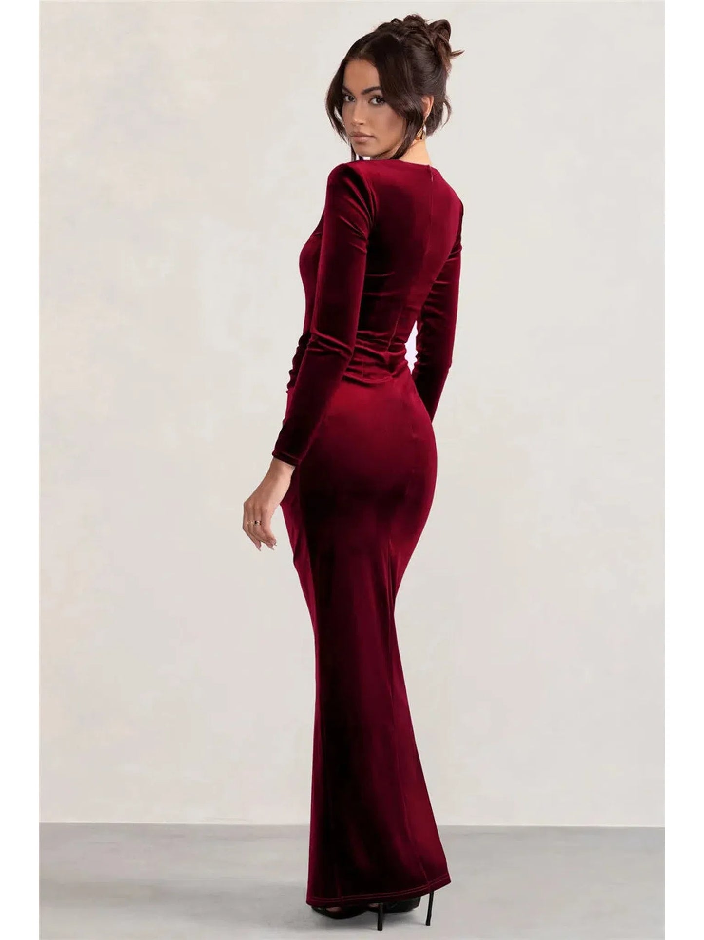 Square Collar Long Sleeve Velvet Maxi Dress