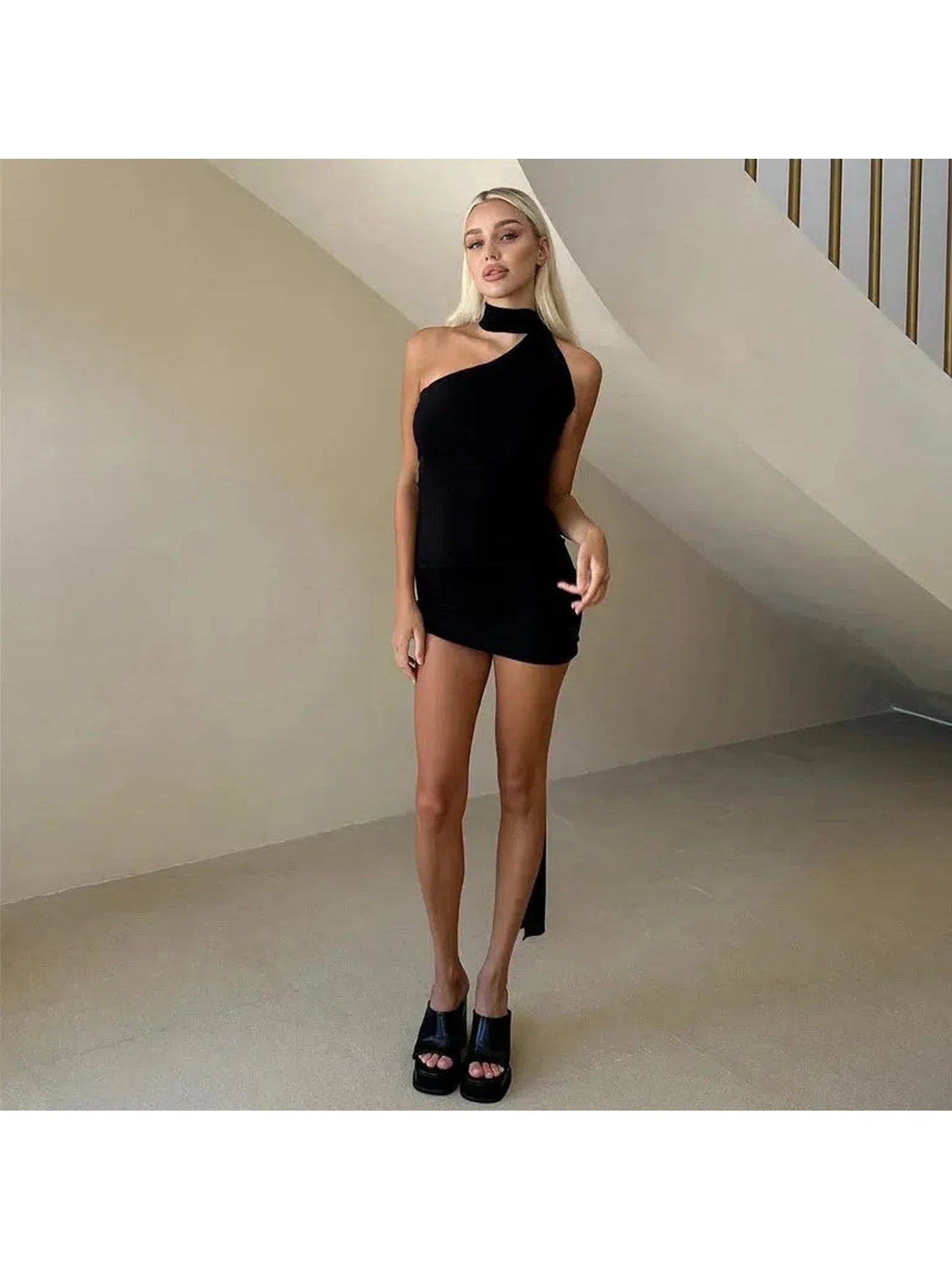 Halter Backless Mini Dress - Elegant Black Club Dress