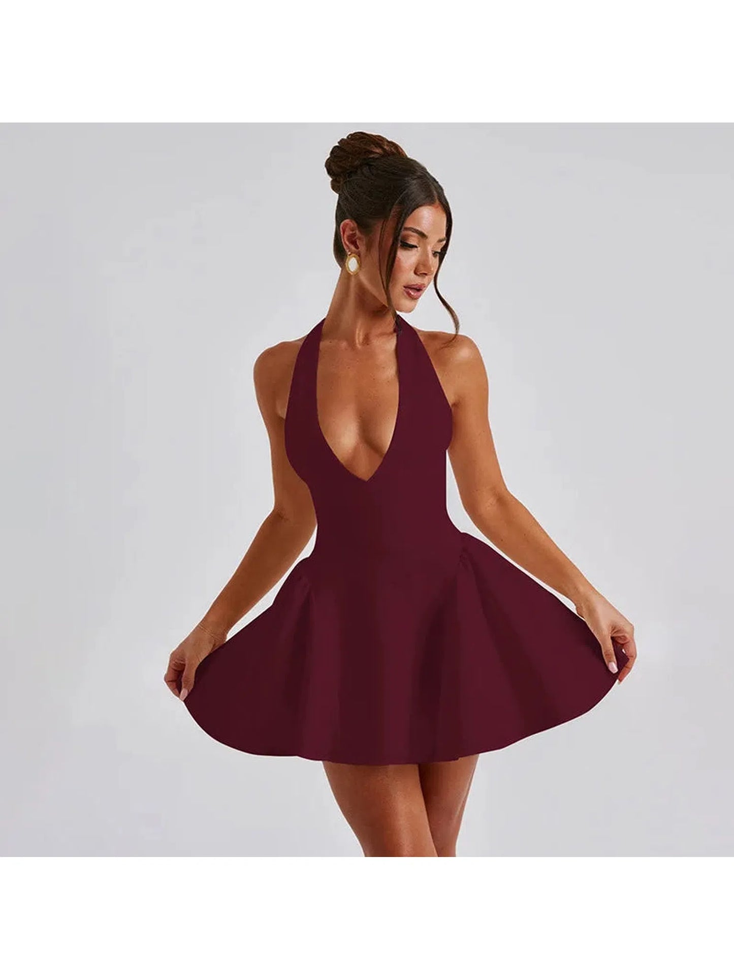 Deep V Neck Backless Mini Dress