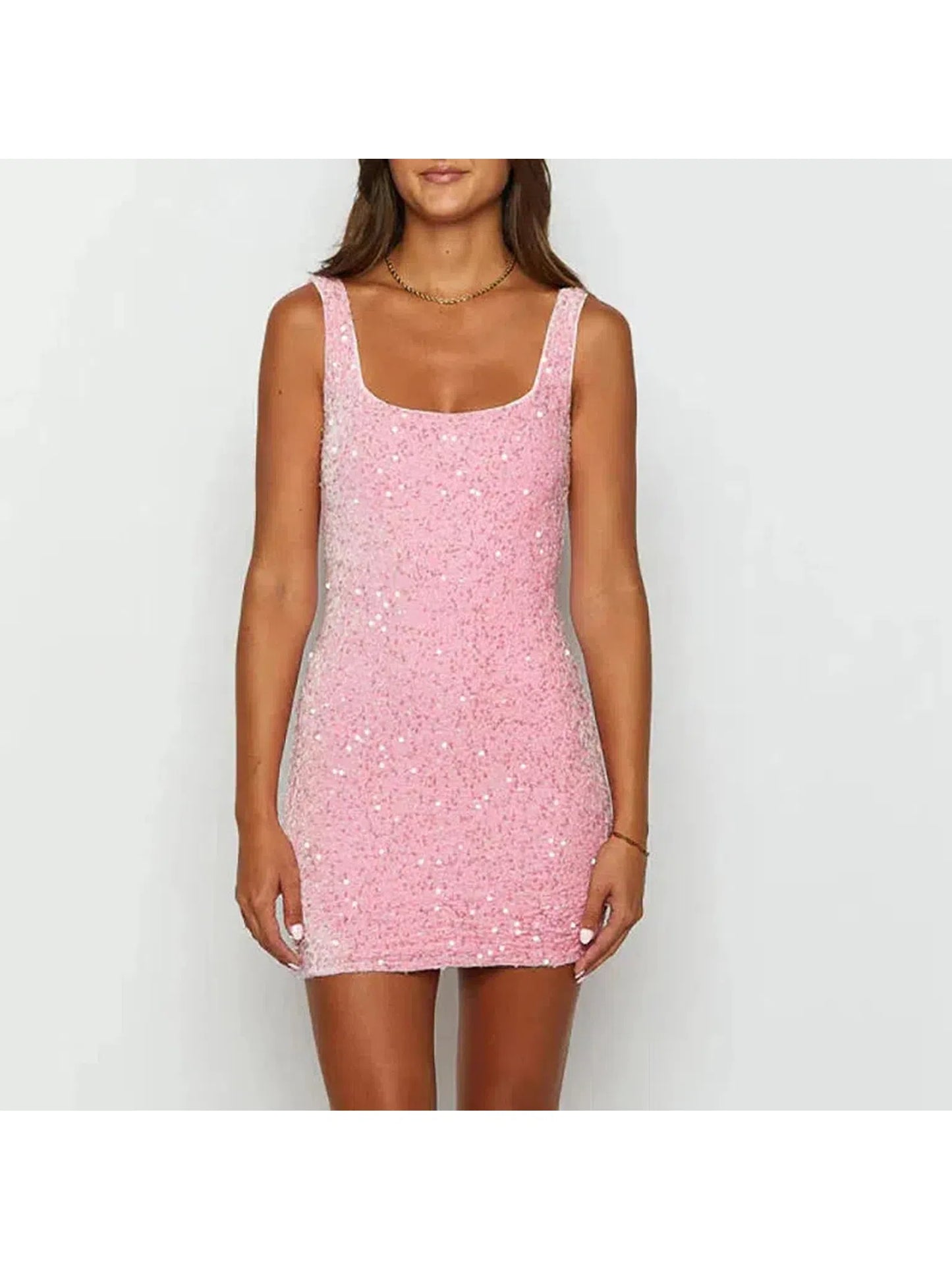 Sequin A-Line Mini Dress, High Waist