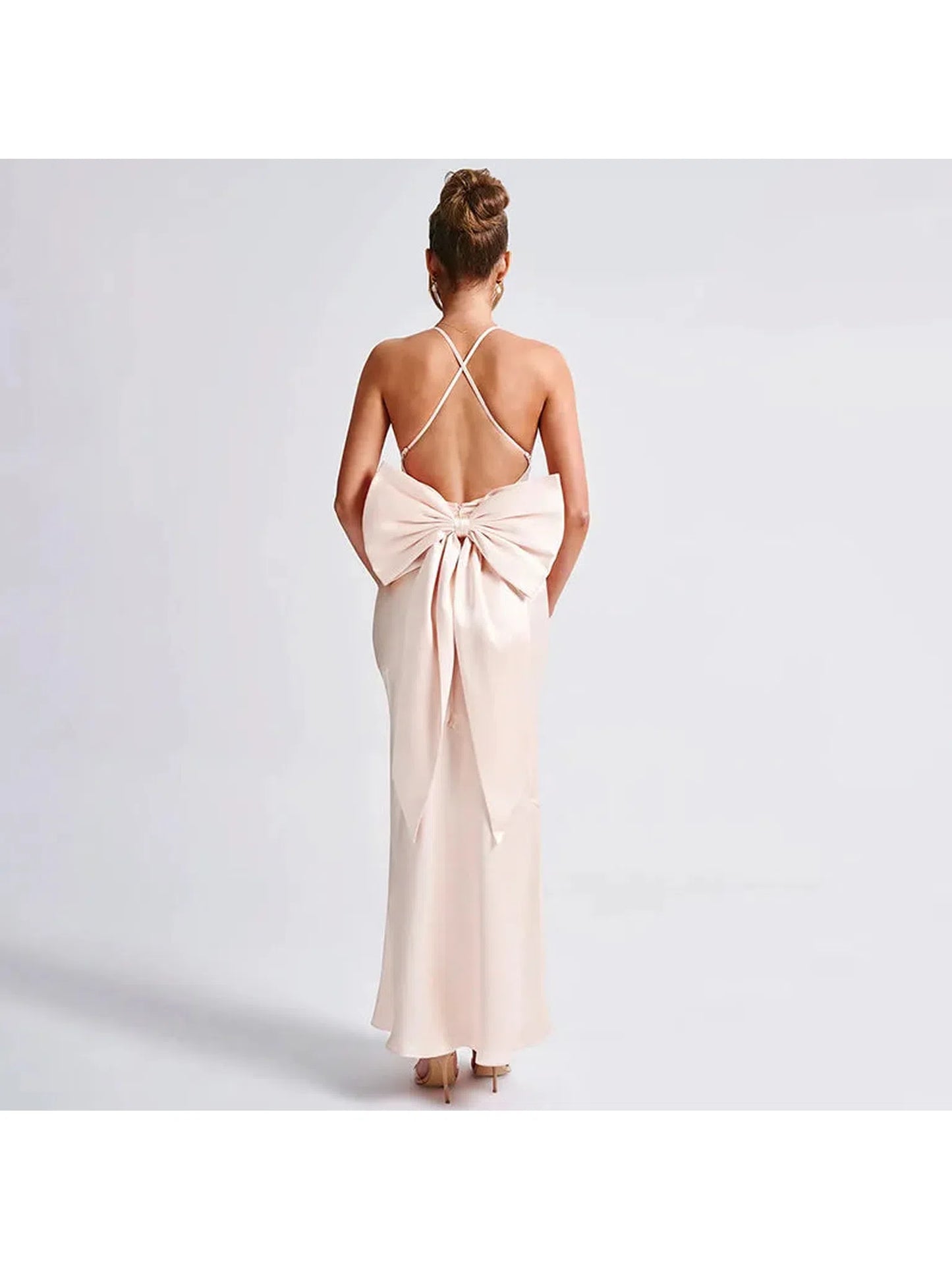 Satin Spaghetti Strap Backless Maxi Dress for Women