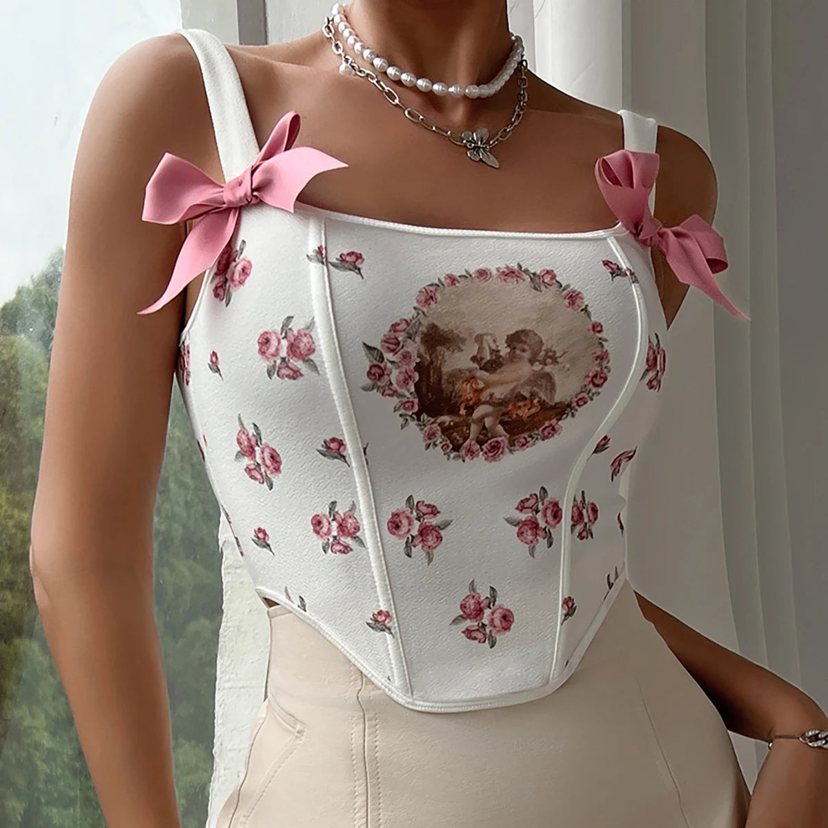 Backless Pink Floral Bandage Corset Top