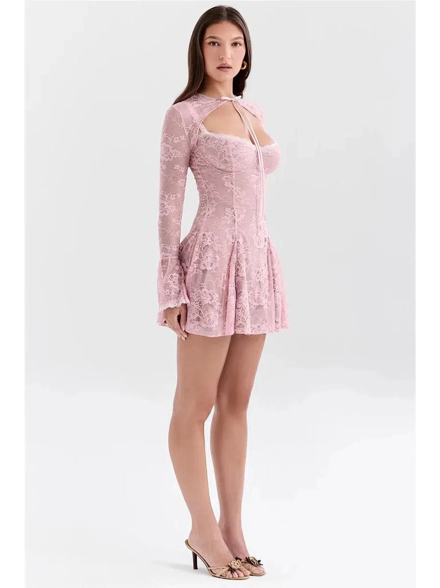 Lace Flare Long Sleeve Mini Dress