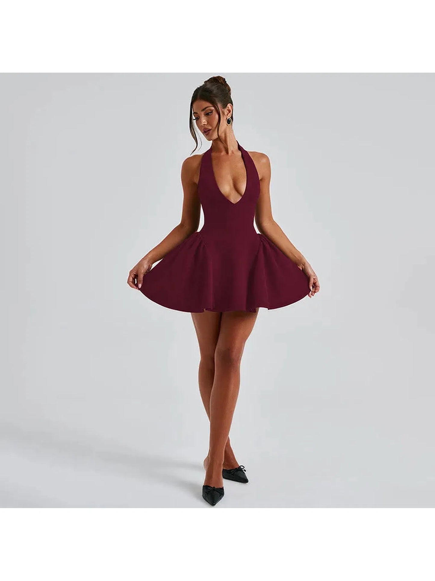 Deep V Neck Backless Mini Dress