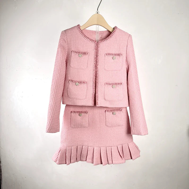 Rosa Two Piece Set with Pleated Skirt and Coat