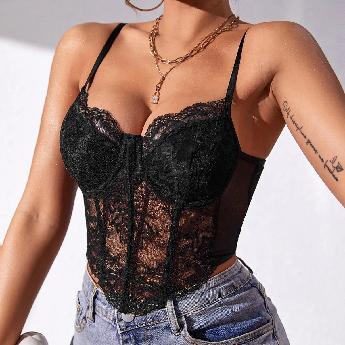 Sheer Lace Embroidery Backless Crop Top