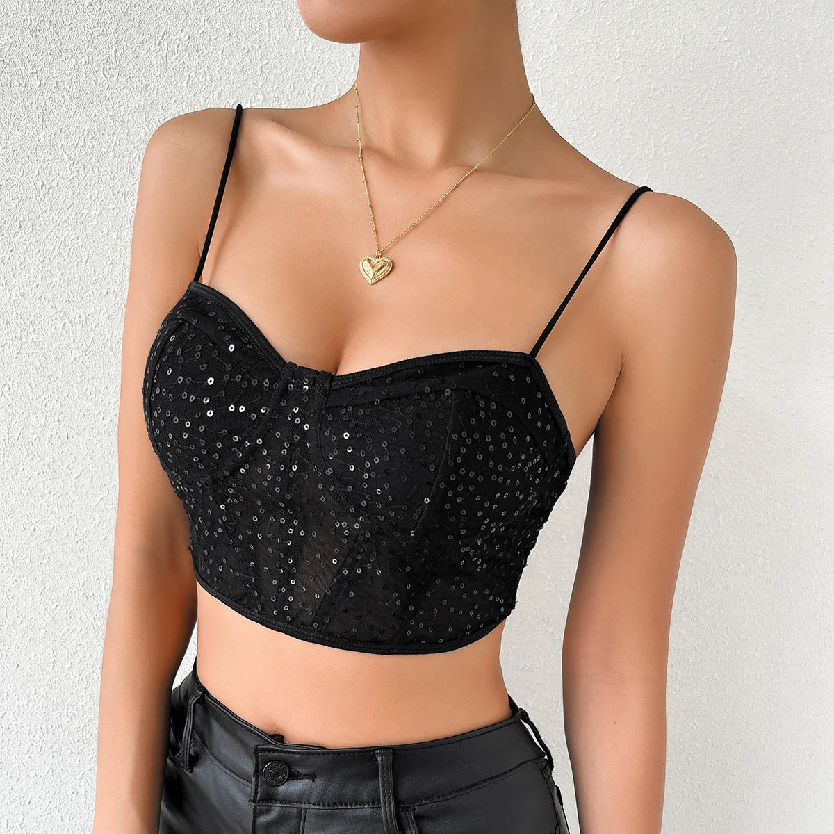 Black Backless Slim V Neck Halter Crop Top