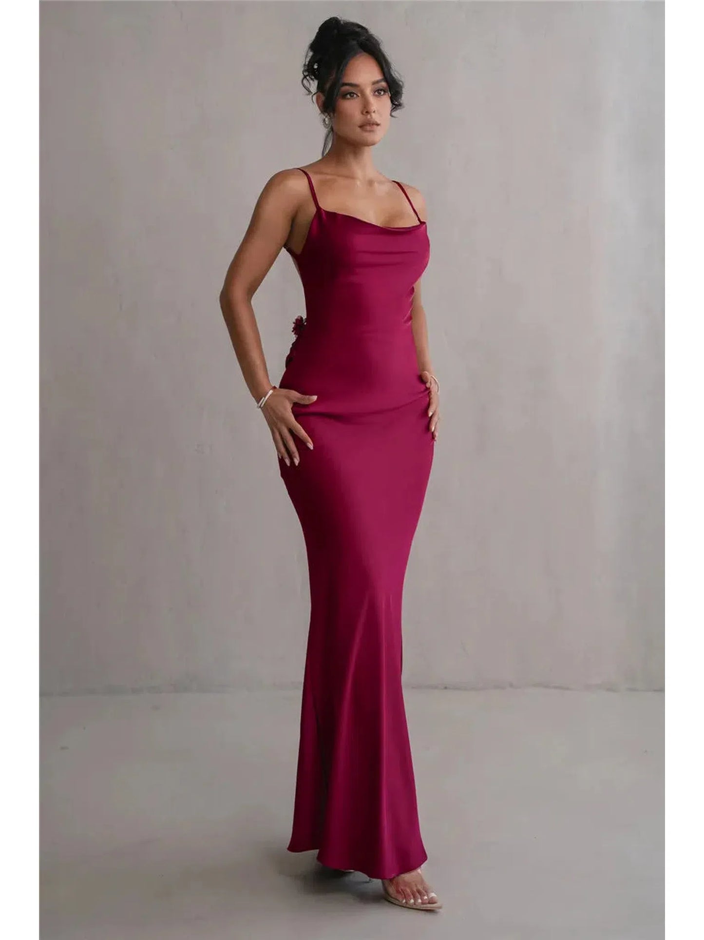 Floral Draped Backless Maxi Dress For Women Elegant Evening