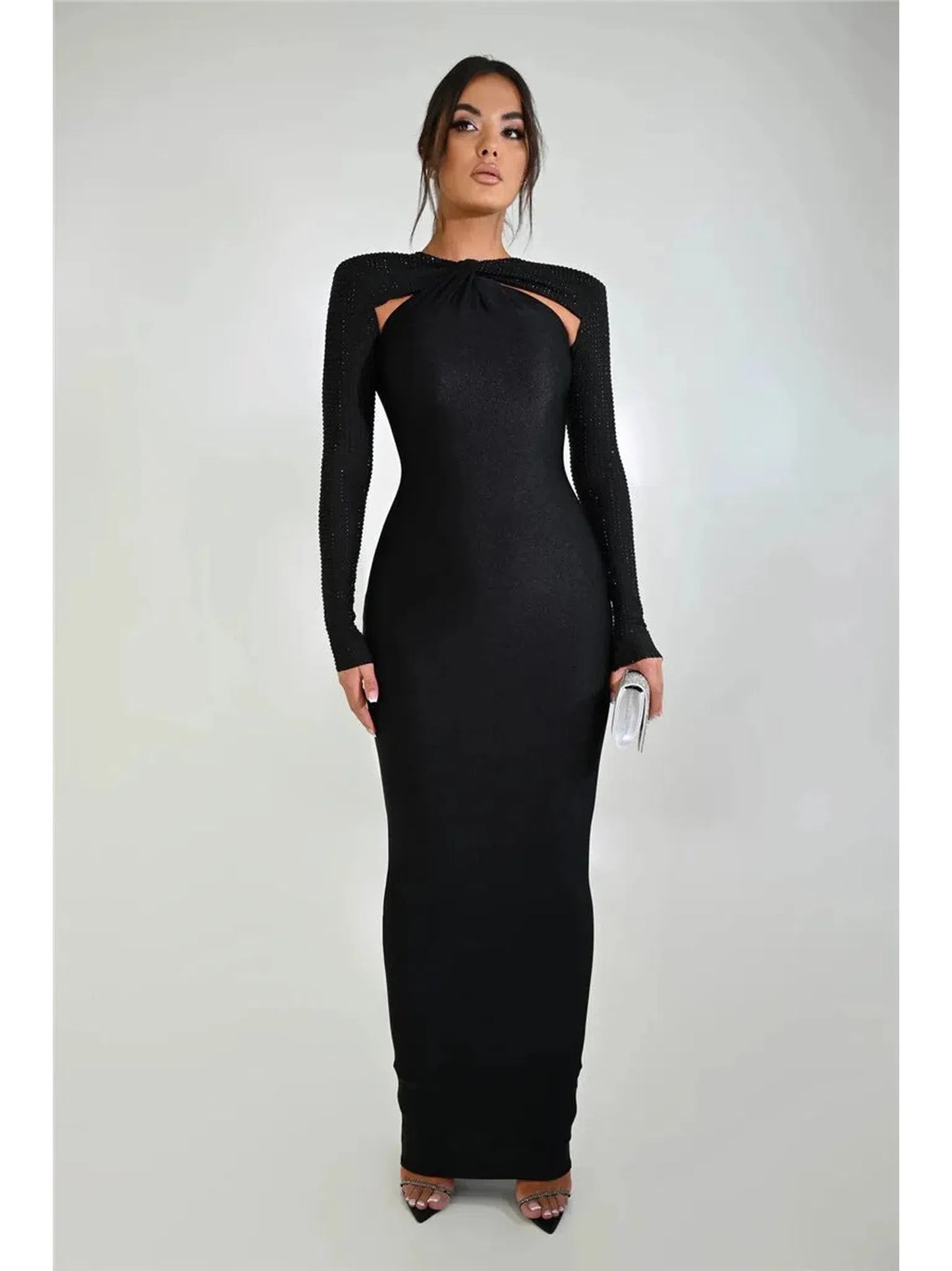 Hollow Out Sparkle Long Sleeve Maxi Dress for Women