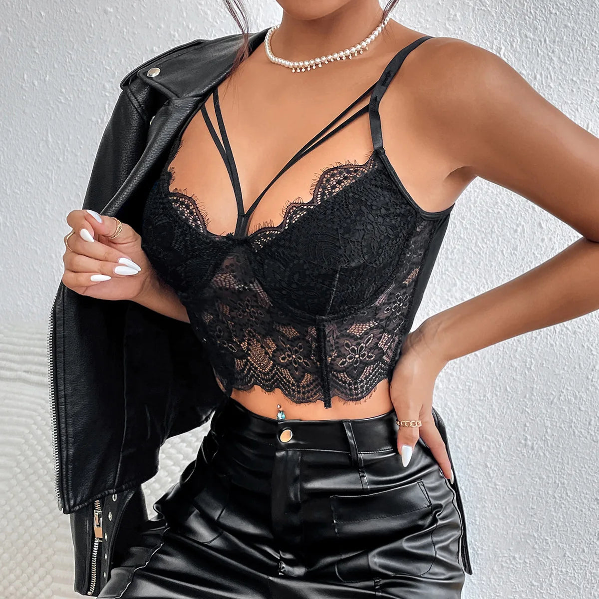 Lace Mesh See-Through Sleeveless Crop Top