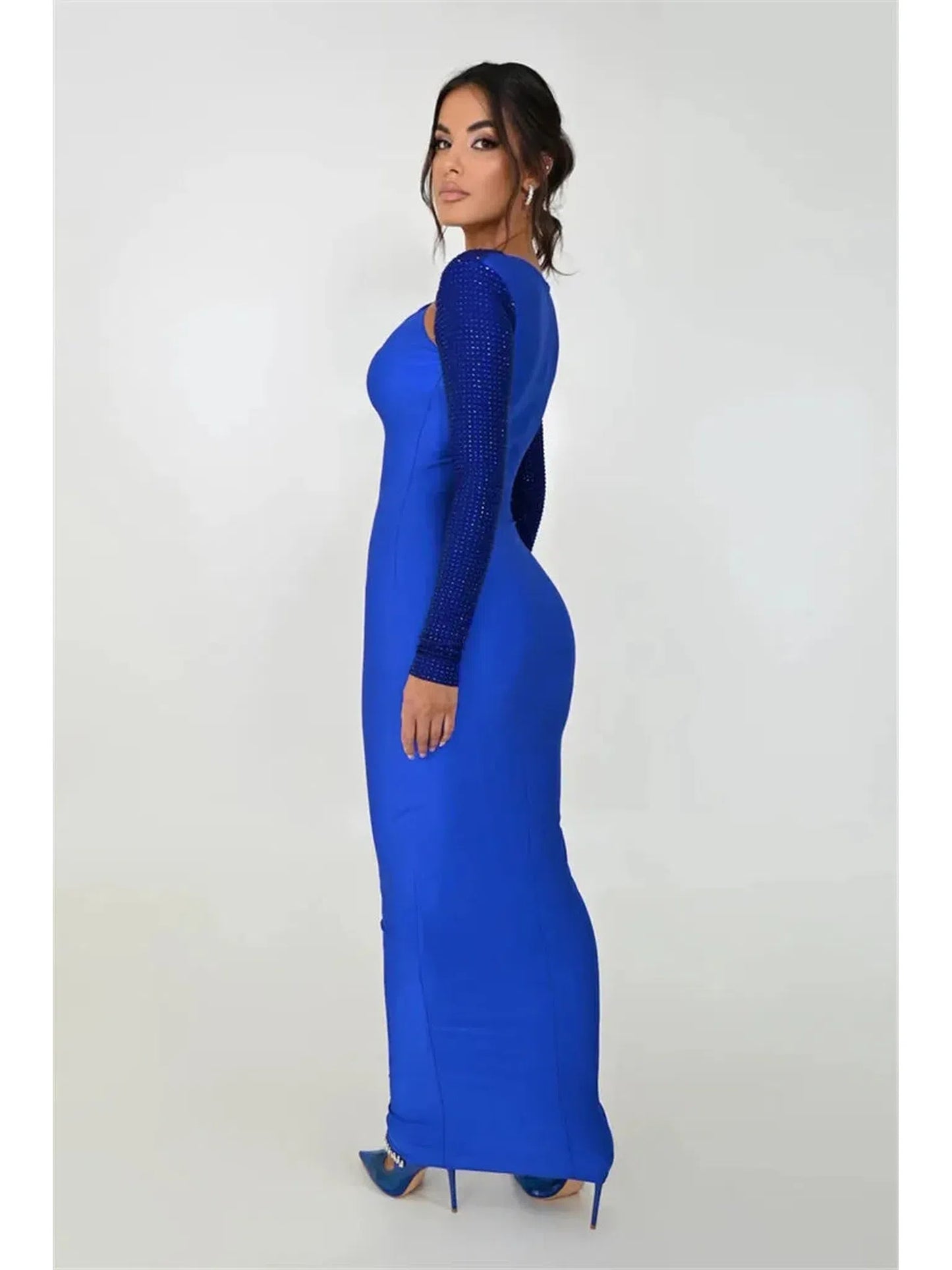 Hollow Out Sparkle Long Sleeve Maxi Dress for Women