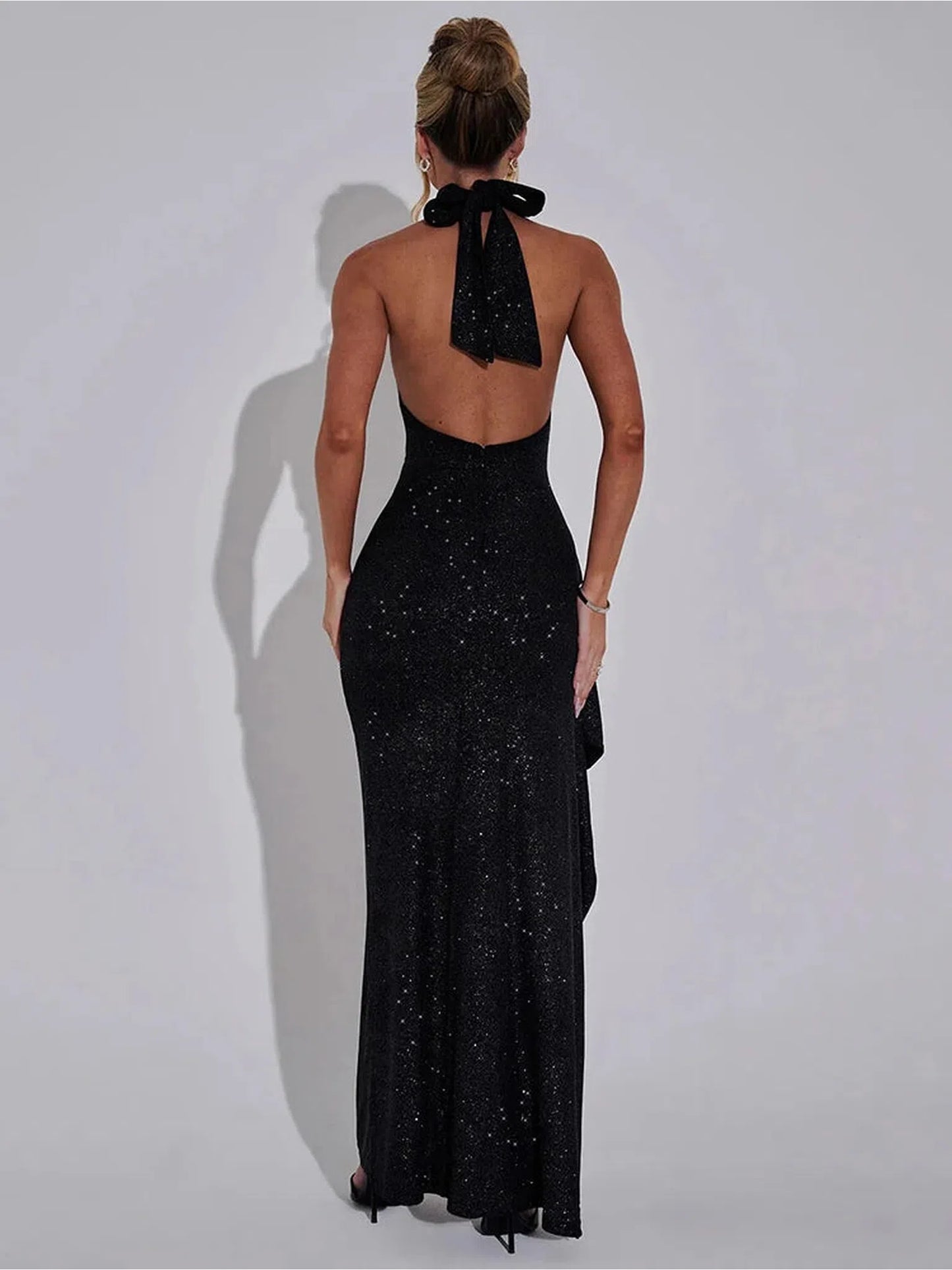 Sparkle Thigh High Split Maxi Dress Black Sleeveless Gown