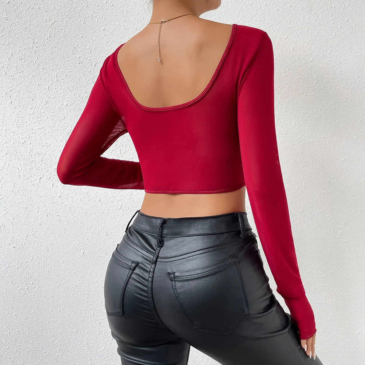 Autumn Chic Sexy V Neck Long Sleeve Mesh Crop Top