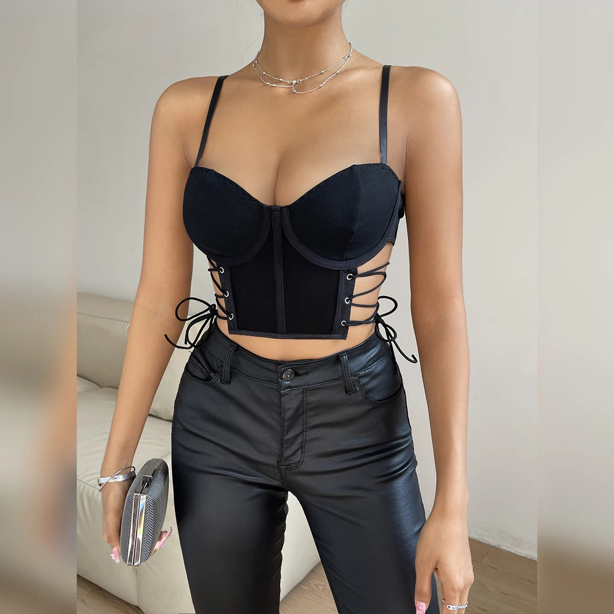 Backless Bandage Crop Top with Strappy Details