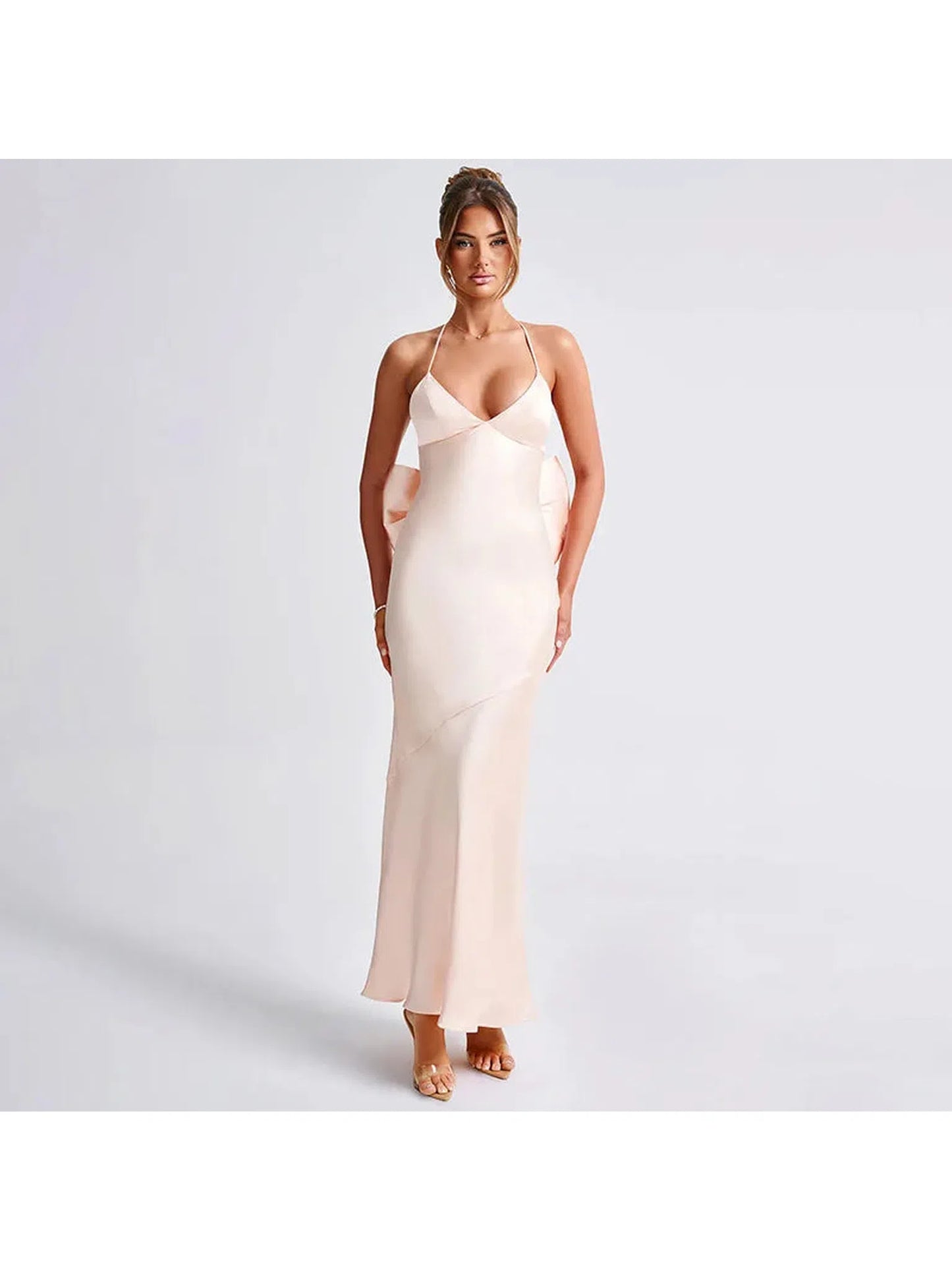 Satin Spaghetti Strap Backless Maxi Dress for Women