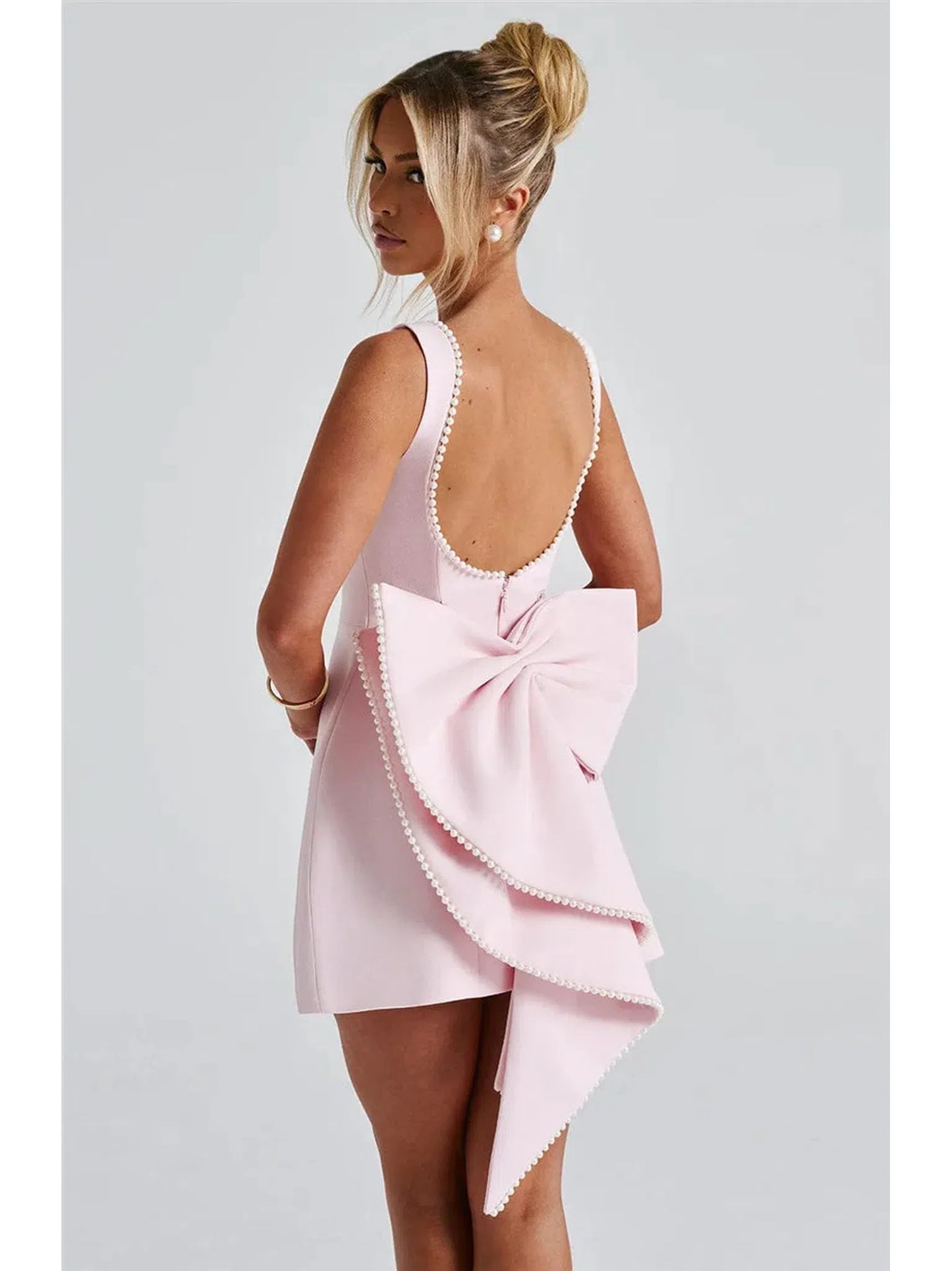 Pearl Bow Backless Mini Dress For Women