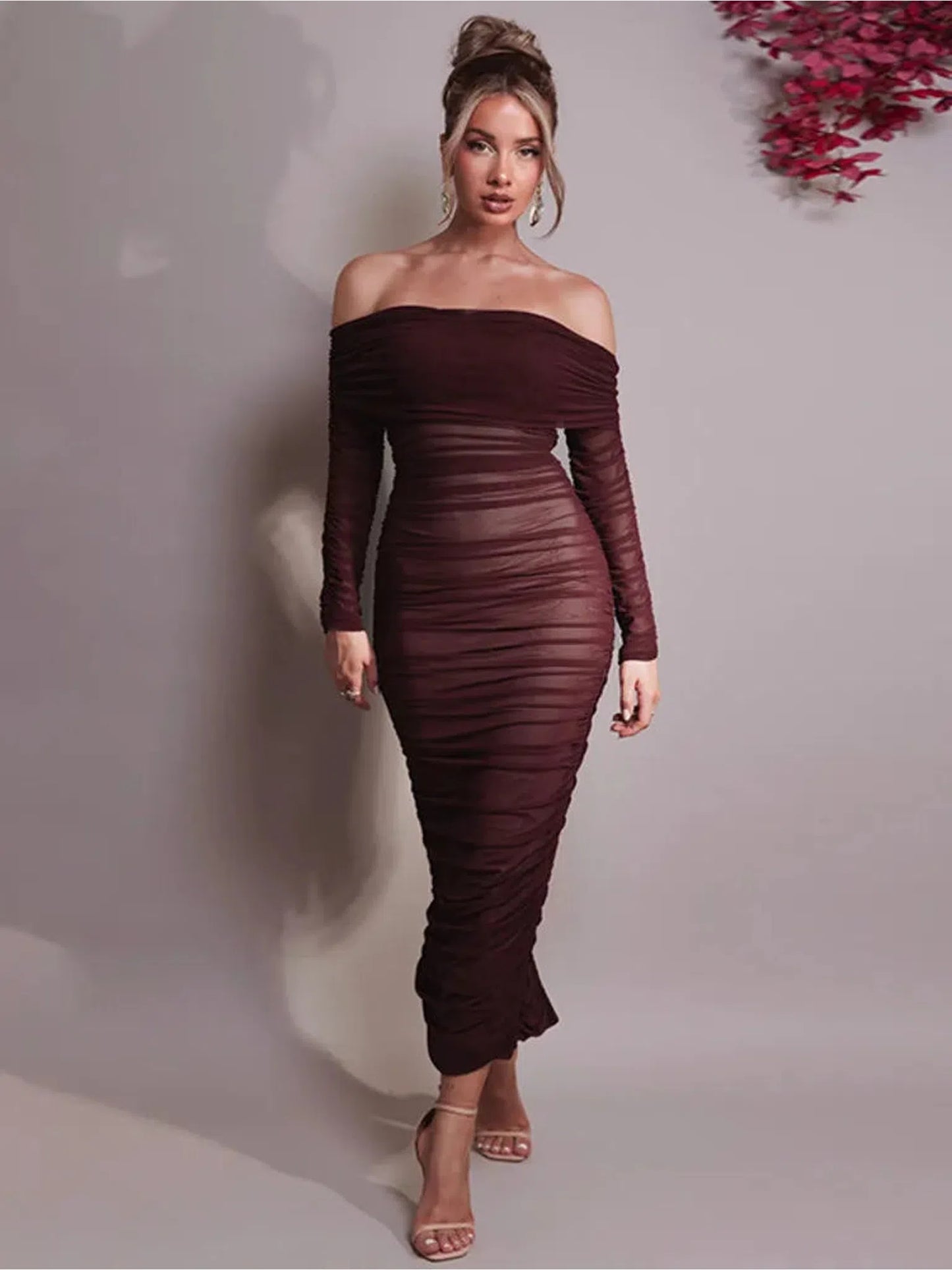 Off-Shoulder Long Sleeve Sexy Maxi Dress for Women